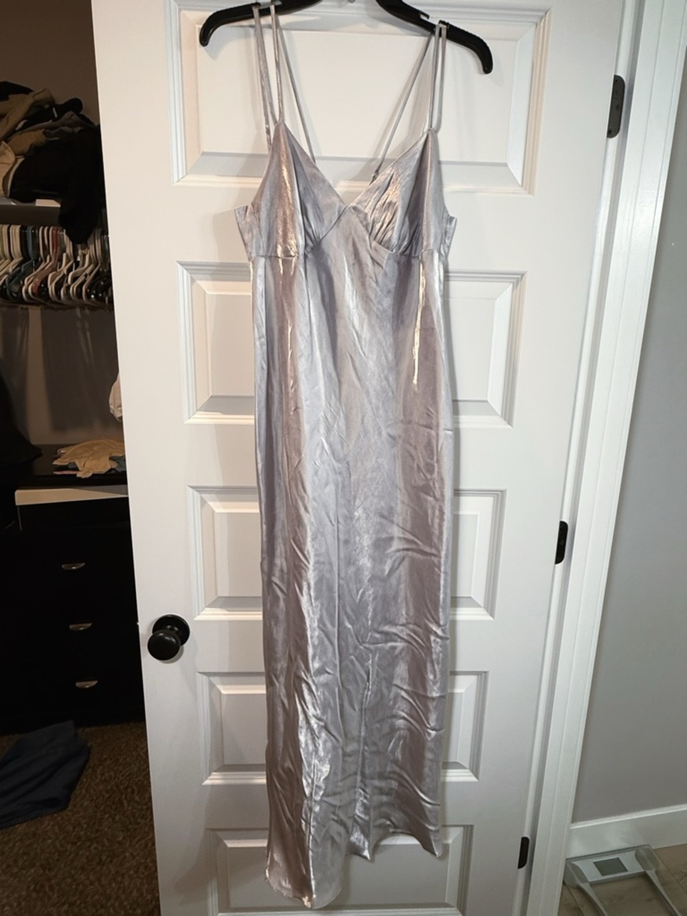 wild fable Silver Satin Slip Dress with Spaghetti Straps